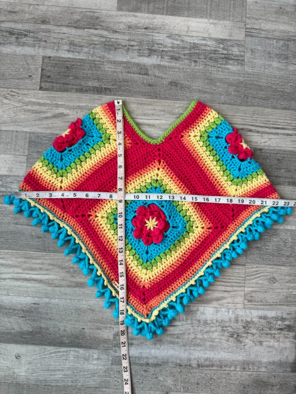 Rainbow Granny Square Handmade Crochet Small Poncho Fits XS/S K50 - Picture 5 of 6